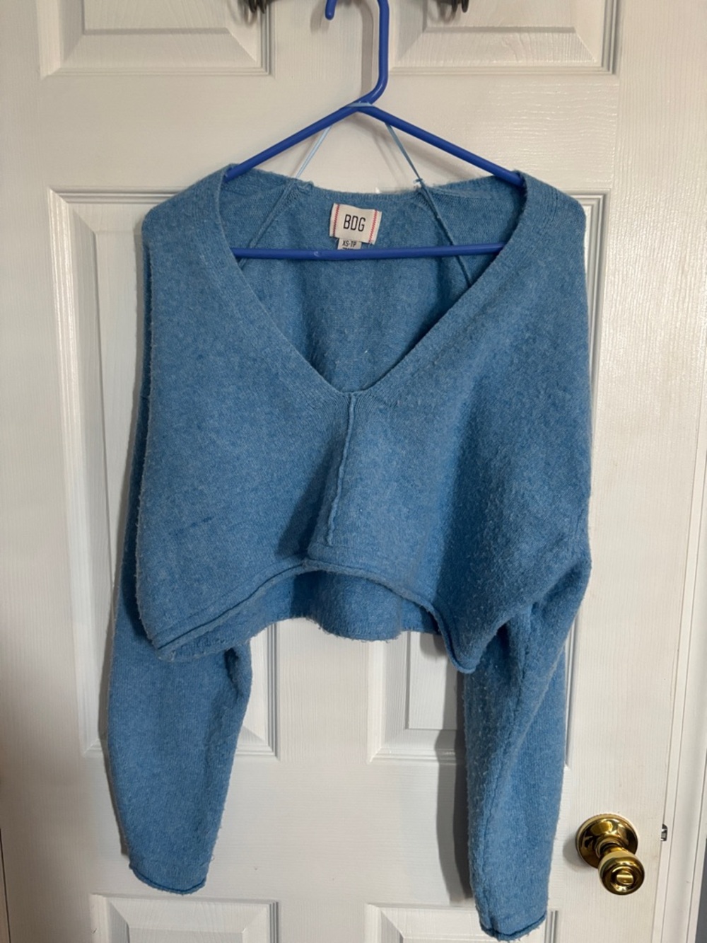 BDG Dusty Blue V-Neck Cropped Sweater